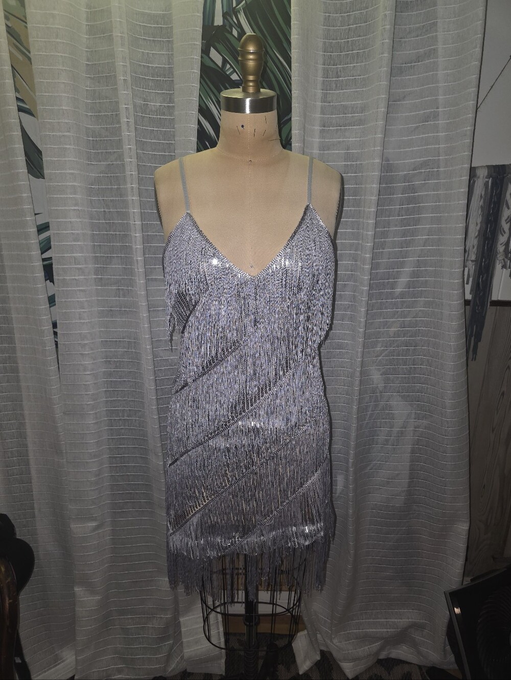 Silver Sequin Fringe Flapper Dress